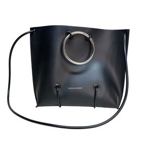 KOHZA NUMBERS The Safe Black Leather Ring Handle Shoulder Bag Tote Handbag